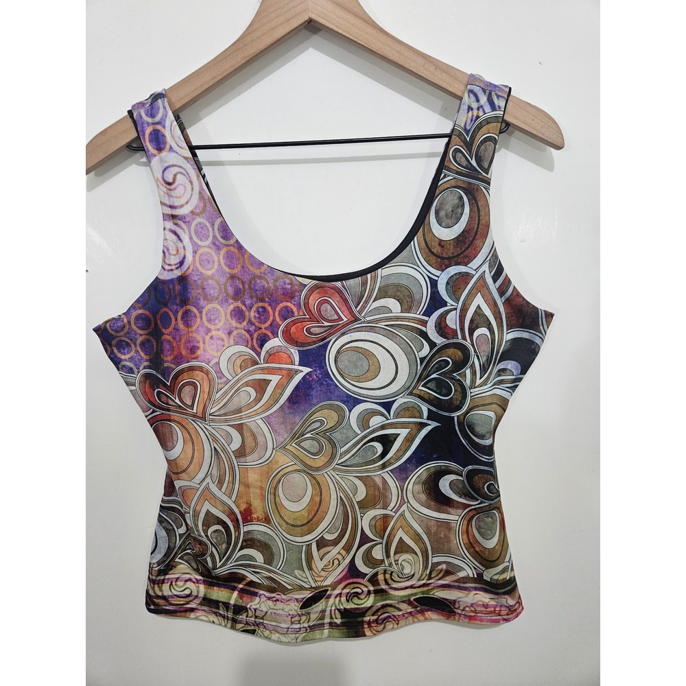 Soft Surroundings Abstract Floral Tank Top Built In Bra Y2K Boho Psychedelic
